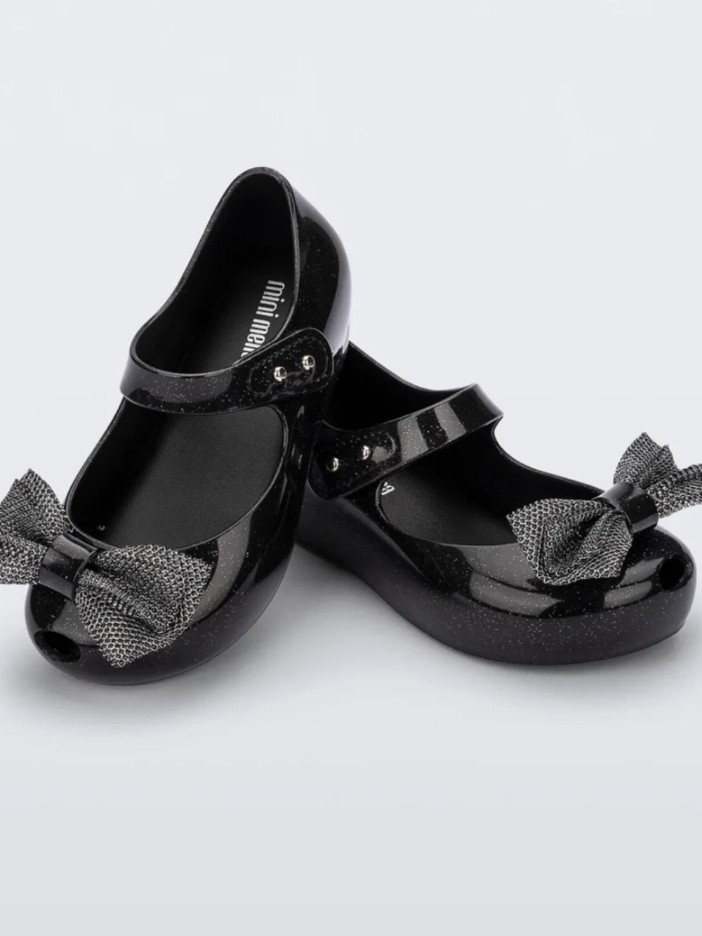 Mini Melissa Ultragirl Sweet Mary Jane Shoes in Black Glitter with Bow